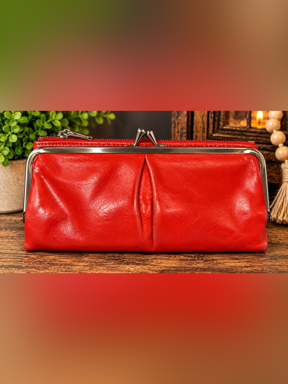 HOBO Orange Leather Kiss-Lock Clutch Wallet #2001